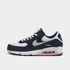 Men's Nike Air Max 90 Casual Shoes Obsidian/Pure Platinum/White/Track Red - DM0029 400