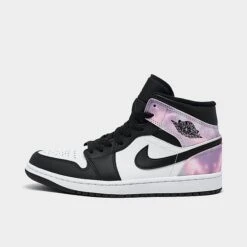 Nike Air Jordan 1 Mid SE Casual Shoes Black/White/Amethyst Wave/Bleached Coral - DM1200 001