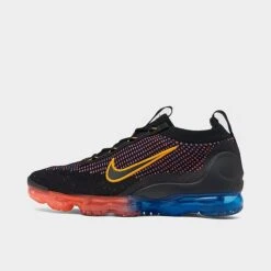 Men's Nike Air VaporMax 2021 Flyknit Running Shoes Black/Photo Blue/Bright Crimson/University Gold - DV2118 001