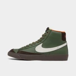 Men's Nike Blazer Mid 77 Premium Vintage Casual Shoes Army Olive/Summit White/Campfire Orange - DZ5176 300