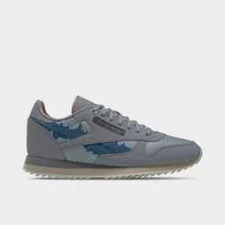 Men's Reebok Jurassic World Classic Leather Ripple Casual Shoes Pure Grey/Flat Grey/Brave Blue - HQ6253 086